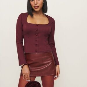 Reformation Burgundy Long Sleeve Button-Up Top